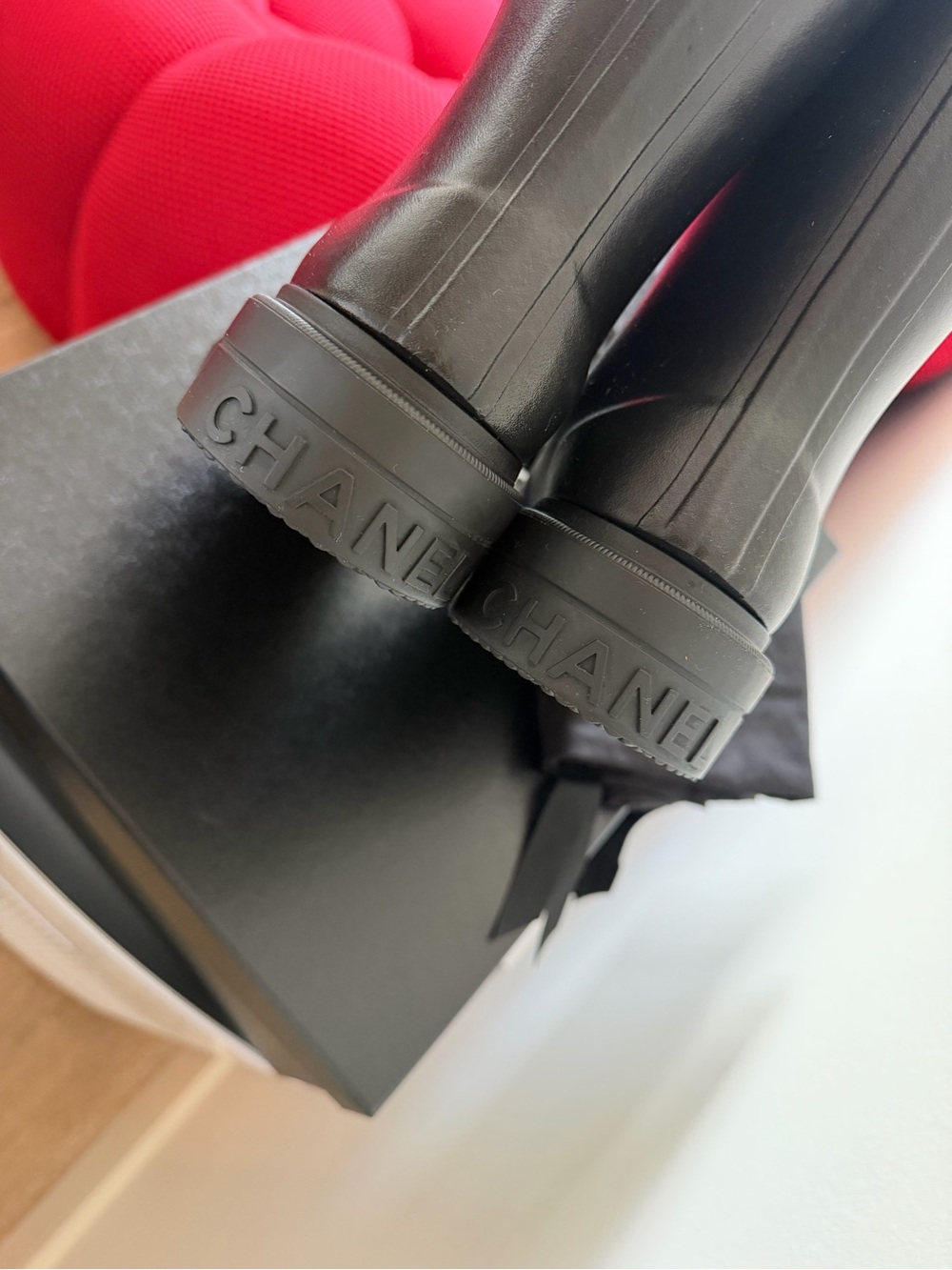 Chanel Black Logo Rain Boots - Signature CC Detail - Picture 3 of 3